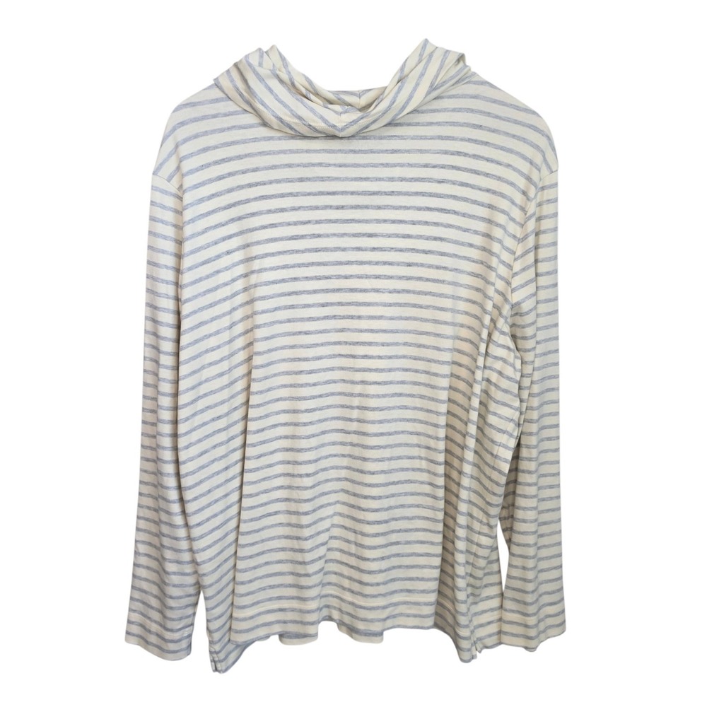 L.L. Bean Womens Plus 3X Striped Cowl Neck Top Shirt Cream Gray Supima Cotton - Picture 7 of 9